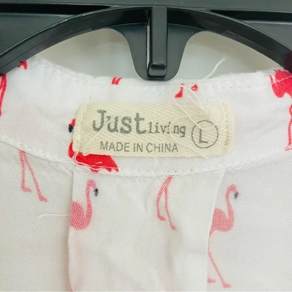 Just Living Flamingo Print Button Down Top Pink White Size L - Picture 10 of 15